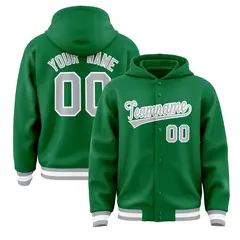 Kelly Green Gray-White Varsity Letterman Hoodie Jacket 1