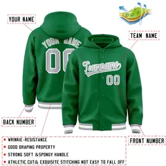 Kelly Green Gray-White Varsity Letterman Hoodie Jacket 4