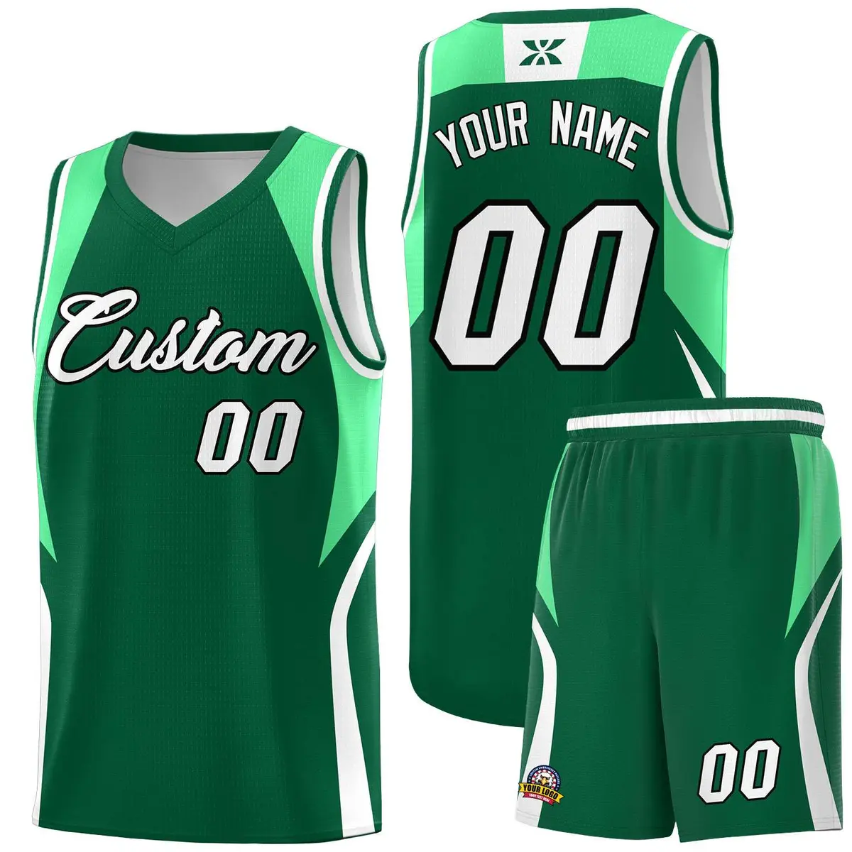 Kelly Green Green White Color Block Basketball Jersey