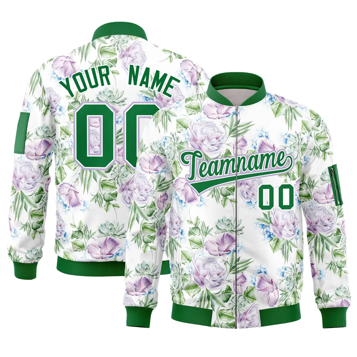 Kelly Green Hawaii Full-Zip Varsity Letterman Bomber Jacket