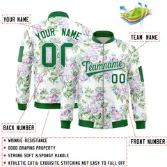 Kelly Green Hawaii Full-Zip Varsity Letterman Bomber Jacket 2