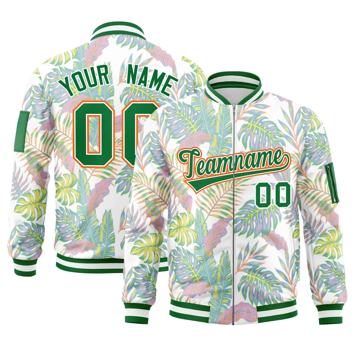 Kelly Green Hawaii Full-Zip Varsity Letterman Bomber Jacket
