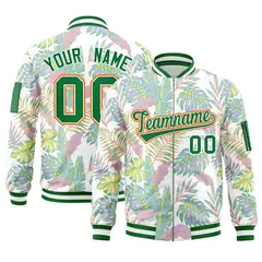 Kelly Green Hawaii Full-Zip Varsity Letterman Bomber Jacket