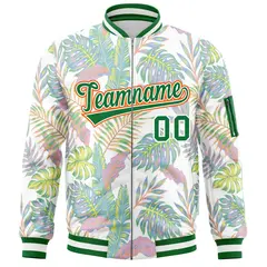 Kelly Green Hawaii Full-Zip Varsity Letterman Bomber Jacket 3