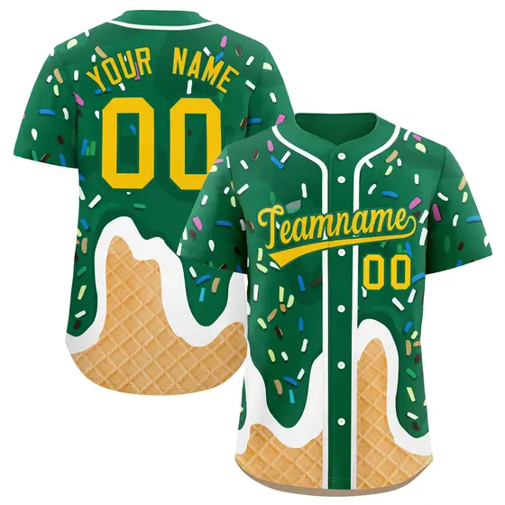Kelly Green Ice Cream Cone Graffiti Fashion Baseball Jersey
