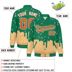 Kelly Green Ice Cream Cone Graffiti Full-Snap Varsity Letterman Jacket 2