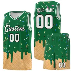 Kelly Green Ice Cream Element Pattern Basketball Kits