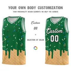 Kelly Green Ice Cream Element Pattern Basketball Kits 3