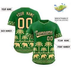 Kelly Green Khaki Graffiti Pattern Bossinia Baseball Jersey 2