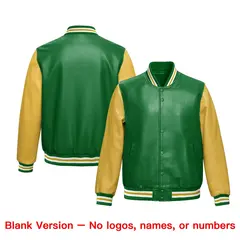 Kelly Green Khaki Raglan Full-Snap Faux Leather Letterman Jacket 6