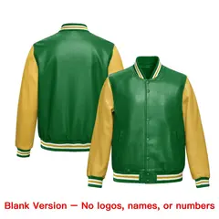 Kelly Green Khaki Raglan Full-Snap Varsity Faux Leather Letterman Jacket 6
