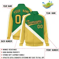 Kelly Green Khaki Raglan Varsity Full-Snap Letterman Baseball Jacket 2