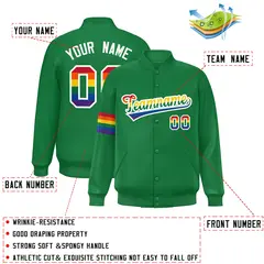 Kelly Green LGBT Rainbow Pride Letterman Baseball Jacket 2