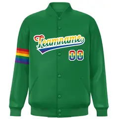 Kelly Green LGBT Rainbow Pride Letterman Baseball Jacket 3
