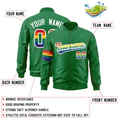 Kelly Green LGBT Rainbow Pride Month Letterman Bomber Jacket 2