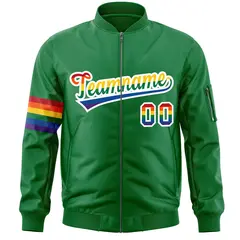Kelly Green LGBT Rainbow Pride Month Letterman Bomber Jacket 3