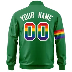 Kelly Green LGBT Rainbow Pride Month Letterman Bomber Jacket 4