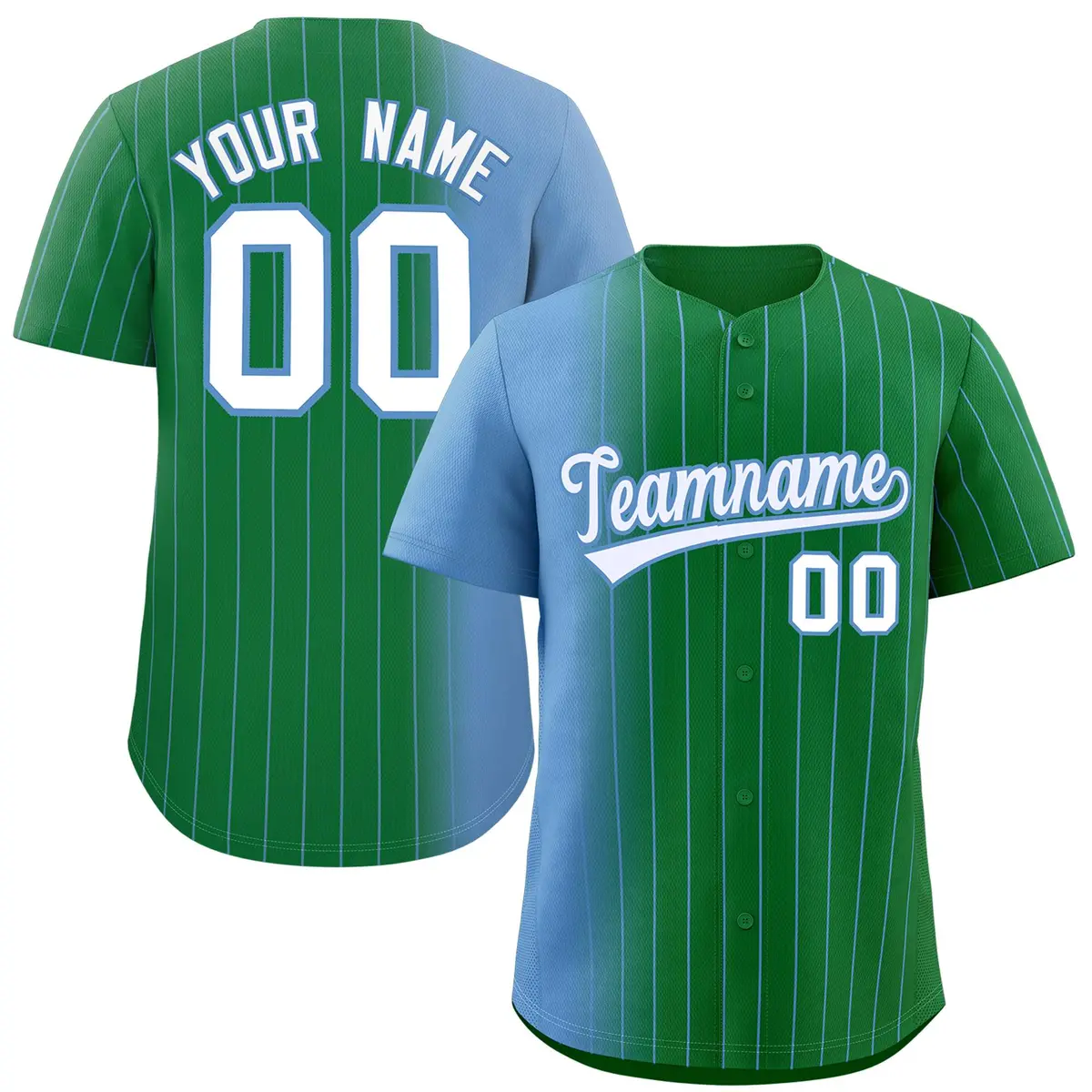 Kelly Green Light Blue Pinstripe Gradient Baseball Jersey