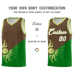 Kelly Green Light Brown Sunburst Two Tone Basketball Jersey 4