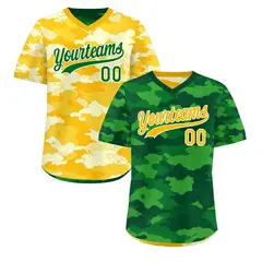 Kelly Green Light Green Yellow Camo Reversible Pullover Baseball Jersey