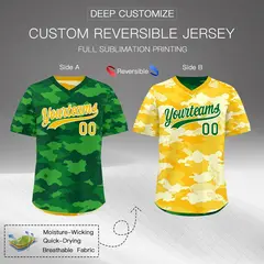 Kelly Green Light Green Yellow Camo Reversible Pullover Baseball Jersey 2