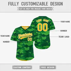 Kelly Green Light Green Yellow Camo Reversible Pullover Baseball Jersey 3