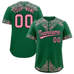 Kelly Green Light Pink Baroque Style Baseball Jersey