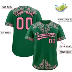 Kelly Green Light Pink Baroque Style Baseball Jersey 2