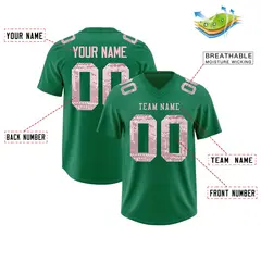 Kelly Green Light Pink Sequin Lettering Football Jersey 2