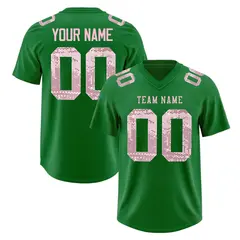 Kelly Green Light Pink Sequin Lettering Football Jersey