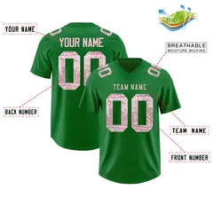 Kelly Green Light Pink Sequin Lettering Football Jersey 2