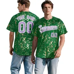 Kelly Green Light Purple Metallic Gold Splatter Baseball Jersey