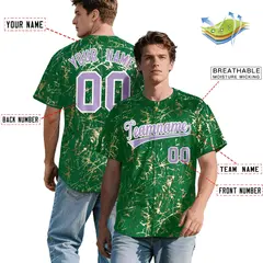 Kelly Green Light Purple Metallic Gold Splatter Baseball Jersey 2