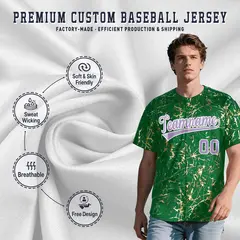 Kelly Green Light Purple Metallic Gold Splatter Baseball Jersey 3