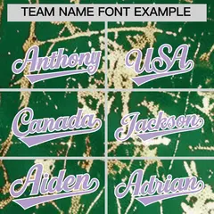 Kelly Green Light Purple Metallic Gold Splatter Baseball Jersey 4