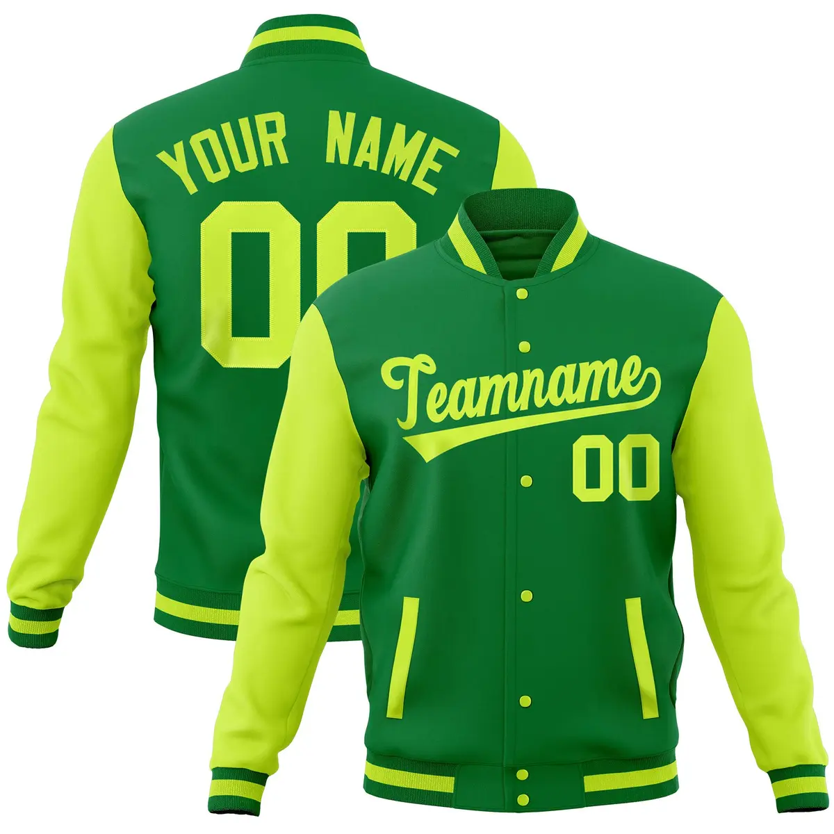 Kelly Green Midnight Green Full-Snap Raglan Sleeves Letterman Jacket