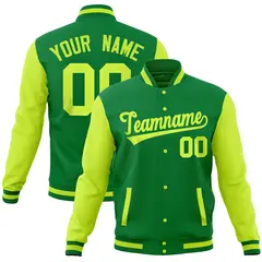Kelly Green Midnight Green Full-Snap Raglan Sleeves Letterman Jacket 1