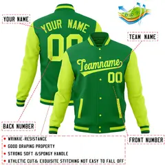 Kelly Green Midnight Green Full-Snap Raglan Sleeves Letterman Jacket 4