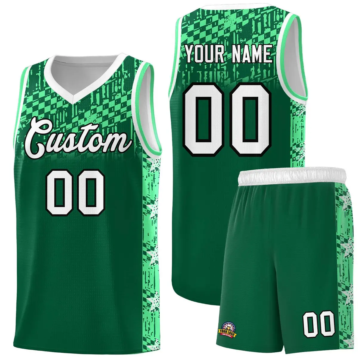 Kelly Green Mosaic Stars Pattern Basketball Jersey