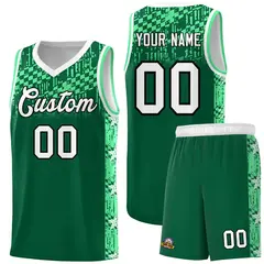 Kelly Green Mosaic Stars Pattern Basketball Jersey