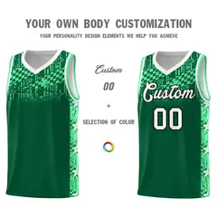 Kelly Green Mosaic Stars Pattern Basketball Jersey 3
