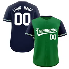 Kelly Green Navy Color Block Raglan Sleeves Baseball Jersey 1