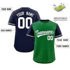 Kelly Green Navy Color Block Raglan Sleeves Baseball Jersey 2