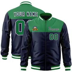 Kelly Green Navy Color Block Varsity Letterman Bomber Jacket 1