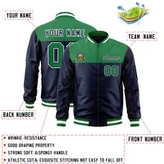 Kelly Green Navy Color Block Varsity Letterman Bomber Jacket 2