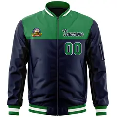 Kelly Green Navy Color Block Varsity Letterman Bomber Jacket 3