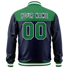 Kelly Green Navy Color Block Varsity Letterman Bomber Jacket 4