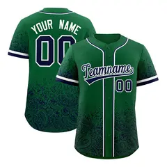 Kelly Green Navy Floral Gradient Full Button Baseball Jersey 1