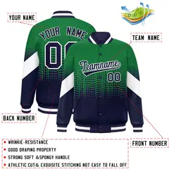 Kelly Green Navy Gradient Polka Dot Full-Snap Letterman Jacket 2