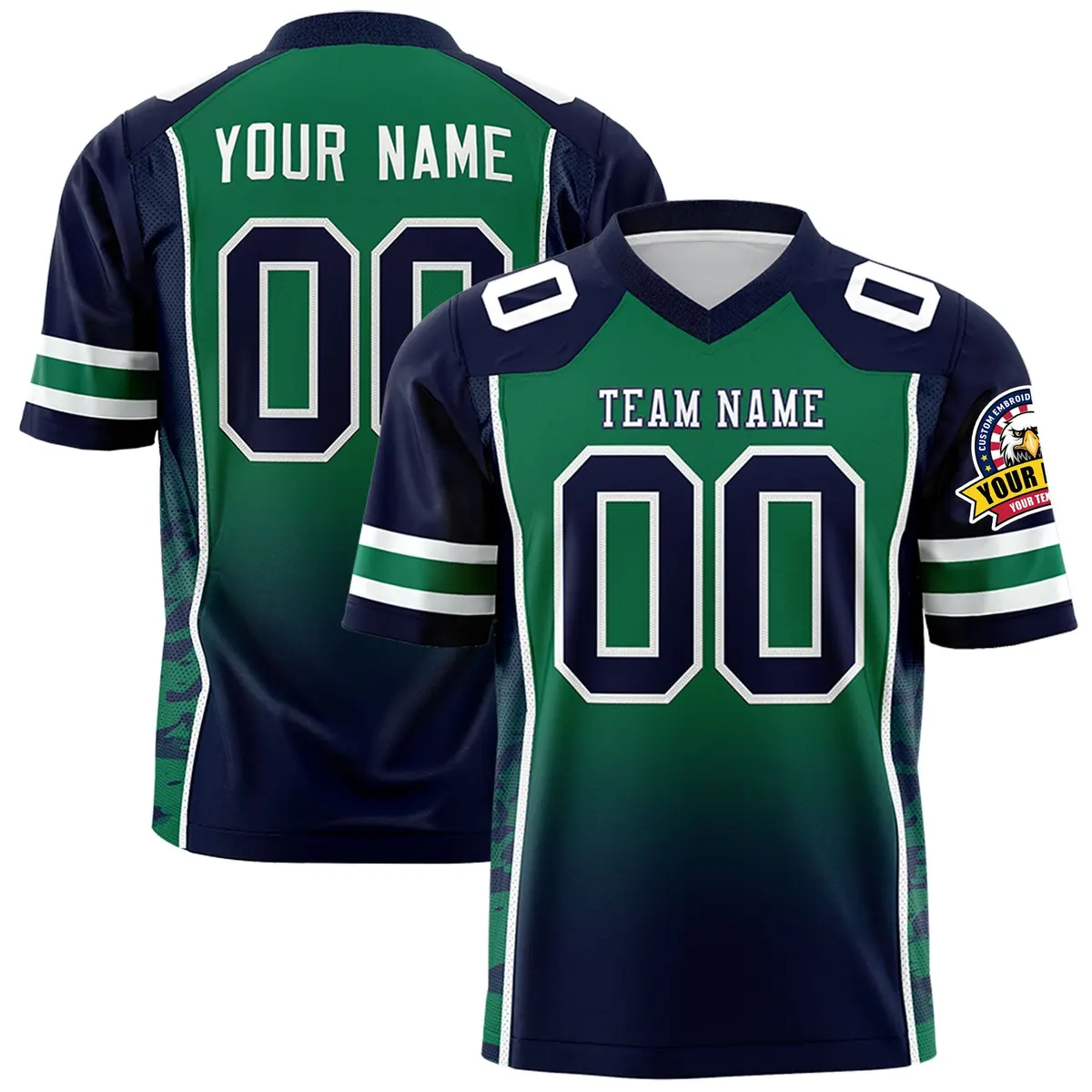 Kelly Green Navy Gradient Side Pattern Football Jersey